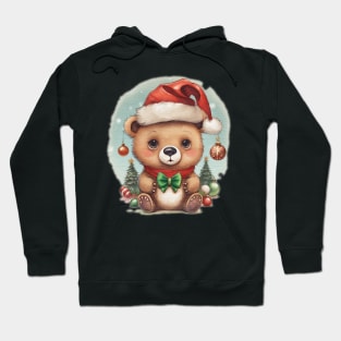 cute little bear cub wearing a santa hat Hoodie